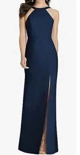 NWT Dessy Collection High Halter Neck Open Back Crepe Gown 16 Midnight Blue