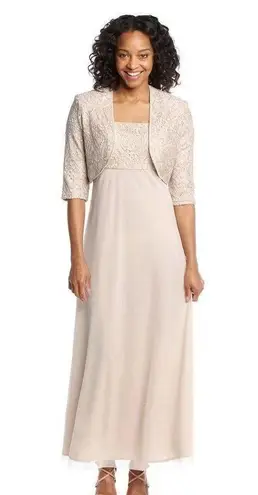 R & M Richards New! Women's 2-Piece Sequin Lace Jacket Dress Set 14W Champagne