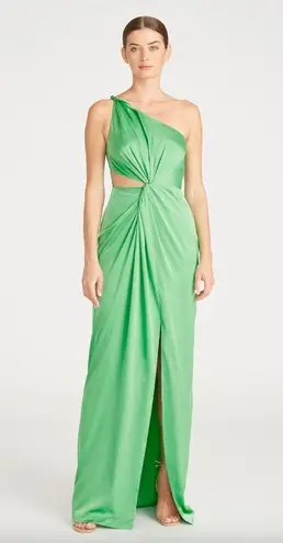 AMUR Deena One Shoulder Satin Evening Gown Green Daylily Womens Size 10