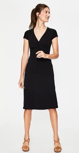 Boden • Casual Jersey Dress surplice black cotton knit day cap sleeve a