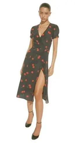 Realisation The Teale Wrap Dress 100% Silk size XXL cherry print Blue