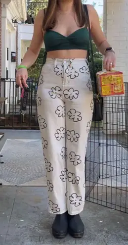 High Waisted Floral Jeans White Size XS