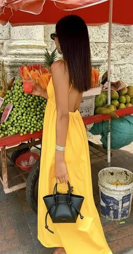 NWT Commense Open Back Midi Sun dress 100% Cotton Butter Yellow sz Medium