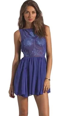 Blessed Are The Meek Revolve Ethereal Embroidered Mini Dress in Blue Size 0 XXS