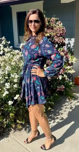 Derek Lam COLLECTIVE Navy Floral Print Godet-pleated Skirt Mini Dress Size 46