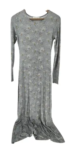 LoveShackFancy Floral Maxi Dress Long Sleeve Cottagecore Gray Small