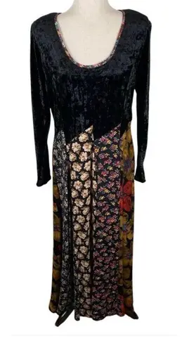 Handmade Vintage Patchwork Whimsygoth Hippie Maxi Dress Long Sleeve Velvet