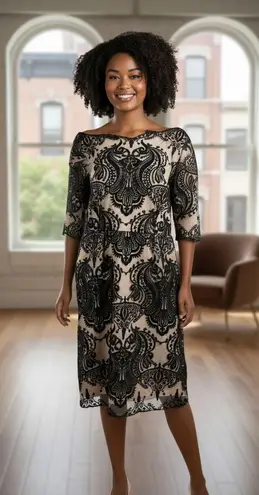 Tahari Arthur S. Levine Black Lace Dress Cocktail Party Evening Sheath Size 14