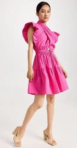 Derek Lam  10 Crosby Finne Ruffled Wrap Tiered Mini Dress in Pink 38 Womens