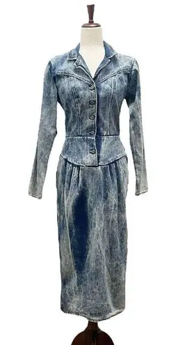 Vintage 80s Hollywood Blvd Acid Wash Denim Western Cowgirl Dress Women’s Size 6 Blue