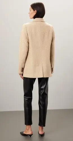 ANINE BING Tan Fishbone Wool Blend Double Breasted Relaxed Blazer Jacket Size S