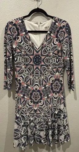 Eliza J Design Argyle 3/4 Sleeves Mini V-Neck Lined Dress