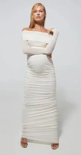 BUMPSUIT NEW Off The Shoulder Soft Mesh Maternity Dress in Ivory