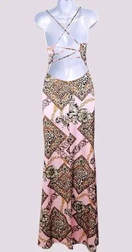 Madrag Scarf Pattern Versace Style Baroque Print Slip Maxi Dress Pink Women’s M Size M