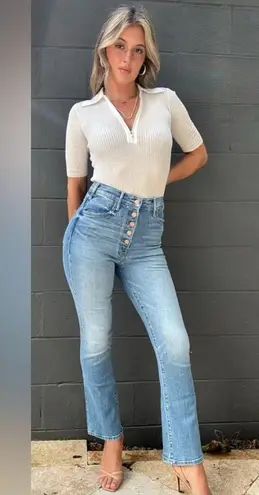 Mother The Pixie Hustler Ankle Button Fly Kick Flare Bootcut Jeans in Tarot Time Blue Size 24