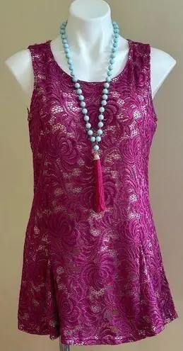 Kathleen Kirkwood Women Owen Pink & Cream Floral Design Lace Mini Dress Sz L Size L