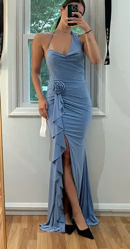 Club L London powder blue wrap cowl-neck dress