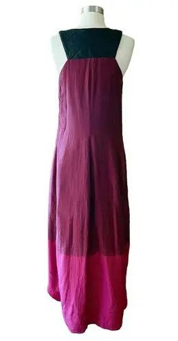 AS BY DF Silk Dress Leather Top Trim Sleeveless Burgundy Ombre Hi