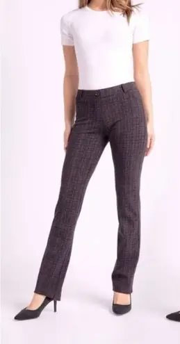 Betabrand Boot Cut Onyx Plaid Size Medium Petite Black Purple Stretch Pants