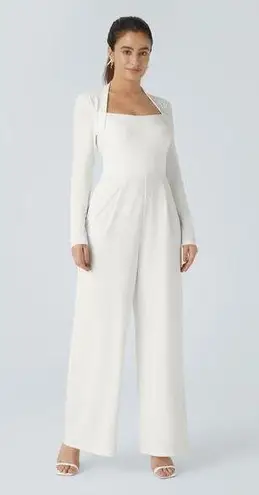 Halara Long Sleeve Wide Leg Jumpsuit Casual White Stretch Bridal Small