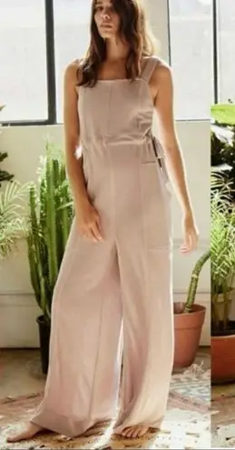 Free People Movement Taupe Cinch Waist Wide Leg Comfy Sleeveless Jumpsuit XS