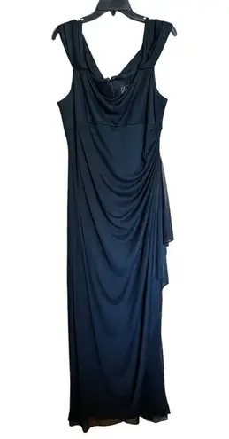 Alex Evenings Evening Maxi Dress Womens 16 Black Ruched Shirred Formal Gown
