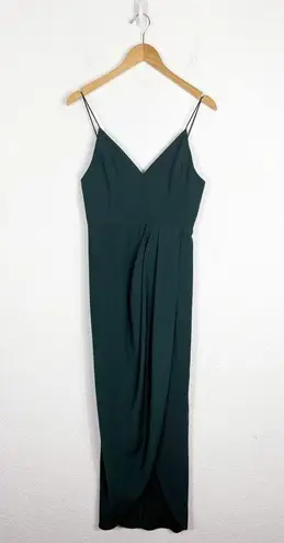 Shona joy Emerald Green Draped Satin Midi Dress Size 6 Cocktail Tulip Hem