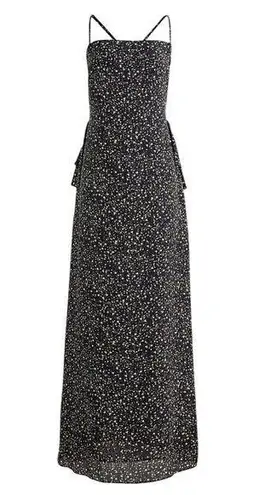 J.Crew  Maxi Slip Dress Womens 4 Black Silk Starry Sky Ruffle Back Slit Elegant