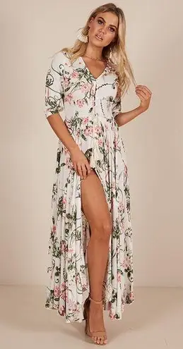 Showpo Lone Traveller Maxi Dress Floral Size 8 White