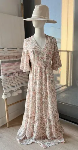 Tuckernuck The Ginger Floral Short Flutter Sleeves Maxi Dress Women’s Size XS