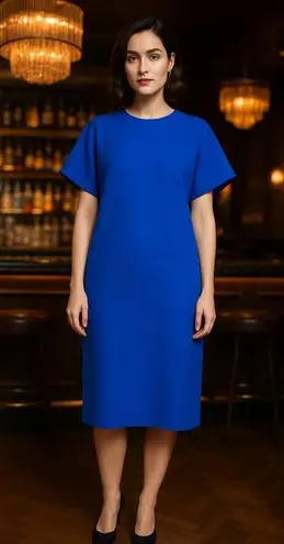 Balenciaga Silk Crepe Blue Midi Dress size 38 Ready to Wear s/s 2017