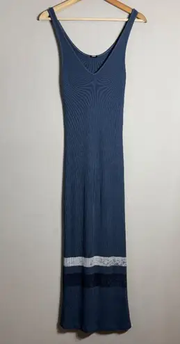 NWOT Revolve Monrow Striped Tank Midi Dress Women's Small Blue Steel Ribbed