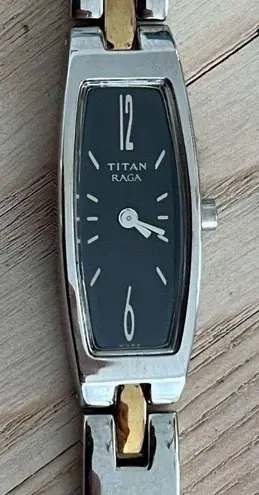 Raga Titan Ladies Watch Two Tone Bracelet Rectangular Black Dial