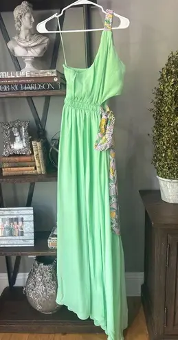 AMUR Zela One Shoulder Tie Waist Gown Fresh Mint Womens Size 0 Green
