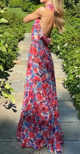 PATBO Violet Floral Flutter Halter Style Maxi Dress Size US 8 Cherry