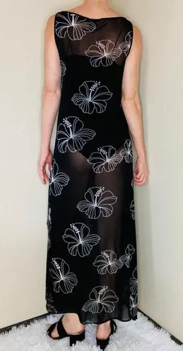 Vivienne Tam Vintage Y2K Black & White Hibiscus Floral Sheer Maxi Dress