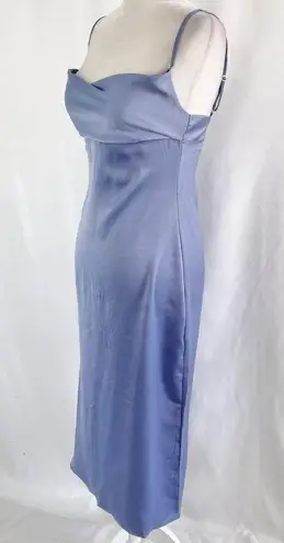 We Wore What New Cowl Neck Satin Slip Midi Dress Slate Blue Size 00