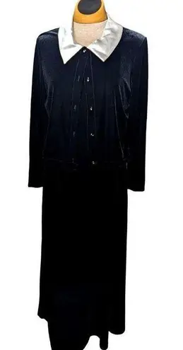 Ronni Nicole Vtg 1990s Black Velvet Maxi Dress and Satin Collared Top Set 10