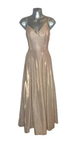 Dancing Queen Rose Gold Sleeveless Sweep Train V-neck Long Gown Size Small