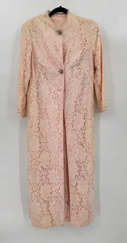 Vintage 80s Pink with Ivory Lace 2 Piece Set Dress & Long Jacket Beaded READ