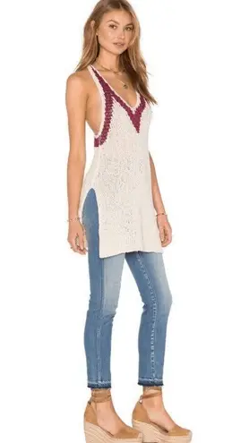 Free People  Ivory Raspberry Cotton Blend Hold On Knit Tunic Tank Top Medium