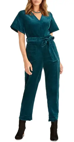 Rachel Rachel Roy | Dark Peacock Corduroy Velvet belted Jumpsuit Size 12 Green