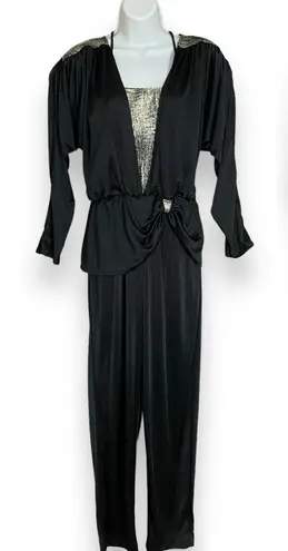 Vintage 80s Jumpsuit Black Metallic Dramatic Disco New Years Eve Tank Party