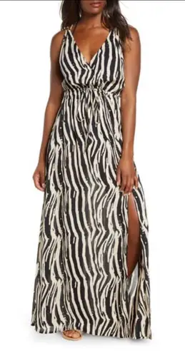 Elan COVER-UP MAXI DRESS IN TAN/ BLACK ZEBRA PRINT