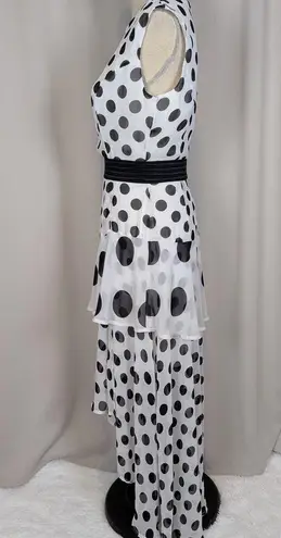 New York & Company Sleeveless Polka Dot Ruffle Maxi Dress Black and White Small