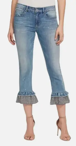 Vintage America Wonderland Capri Gingham Flare Jeans Blue Size 26