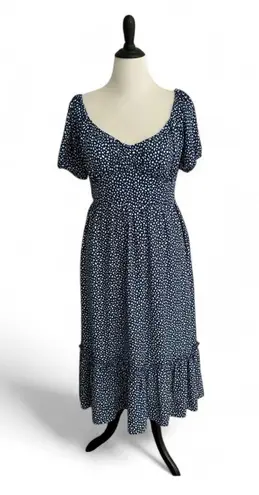 Moon River Anthropologie Blue and White puff sleeve maxi dress sz L