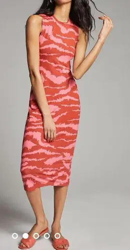 Anthropologie Nicolette Hot Pink & Red Print Midi Dress Corey Lynn Calter Sz S Orange