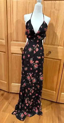 Dress Forum Los Angles Women's Black & Floral Split Leg Sheer Jumpsuit