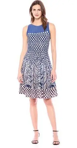 Nic+Zoe Fiore Sleeveless Blue White Polkadot Sleeveless Printed Twirl Dress S